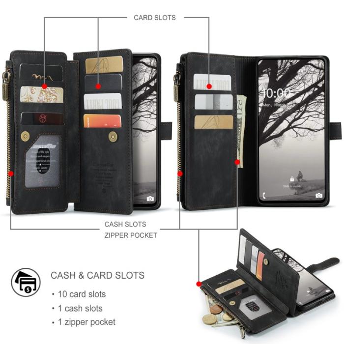 Caseme - CASEME Konstläder Plånboksfodral för Samsung Galaxy A53 5G med rem - Svart