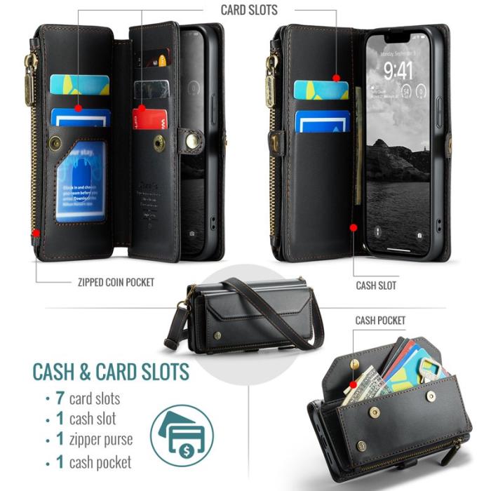 Caseme - CASEME Plånboksfodral Konstläder till iPhone 16e med kortfack - Svart