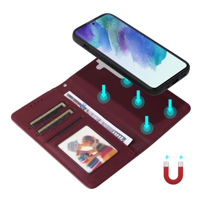 BETOPNICE - BETOPNICE Samsung Galaxy S21 FE 5G Plånboksfodral Konstläder - Vinröd