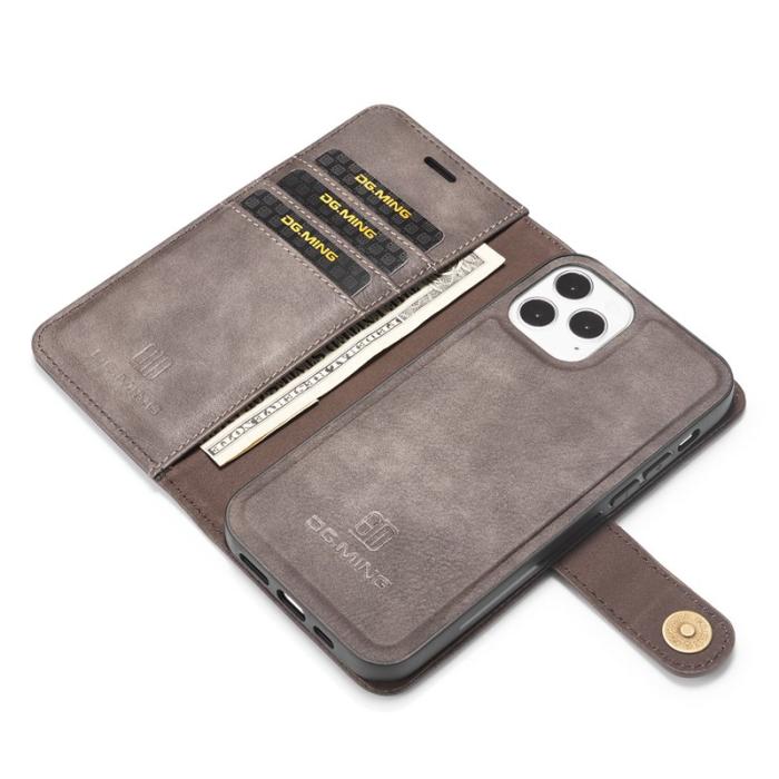 DG.MING - DG.MING iPhone 13 Pro Plånboksfodral Äkta Läder Drop-resistant Grå 2-i-1 Fodral