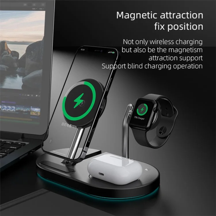 OEM - 4in1 MagSafe Trådlös Laddare iPhone, Apple Watch, Airpods