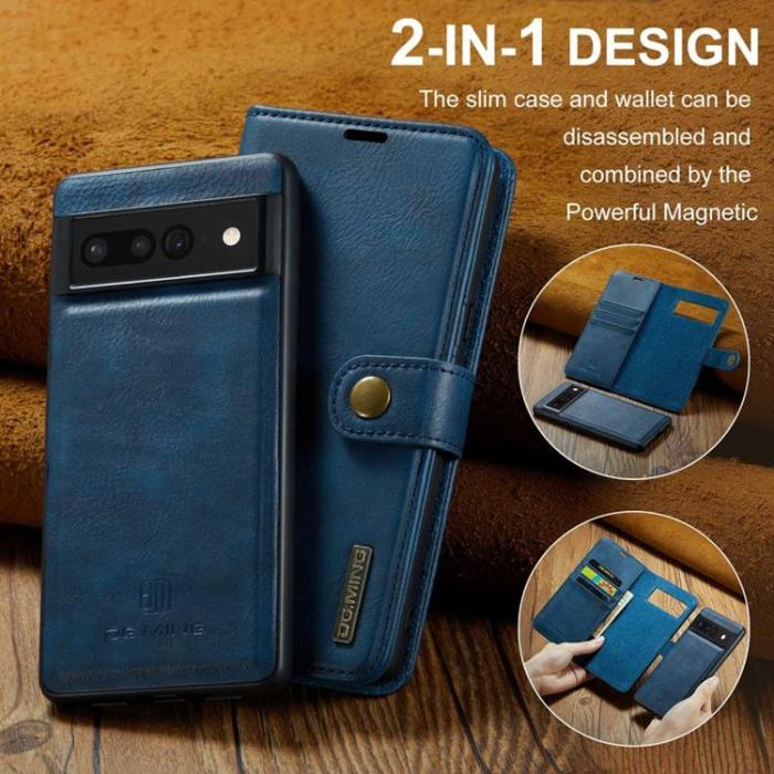 DG.MING - DG.MING Google Pixel 7 Pro Plånboksfodral Detachable 2in1 Äkta läder - Blå