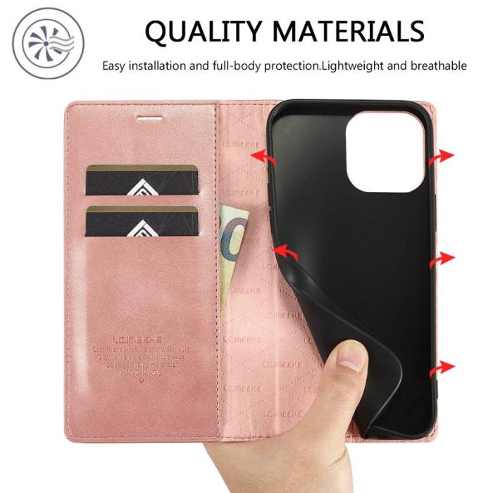 LC.imeeke - LC.IMEEKE iPhone 14 Pro Max Plånboksfodral Konstläder - Rosa
