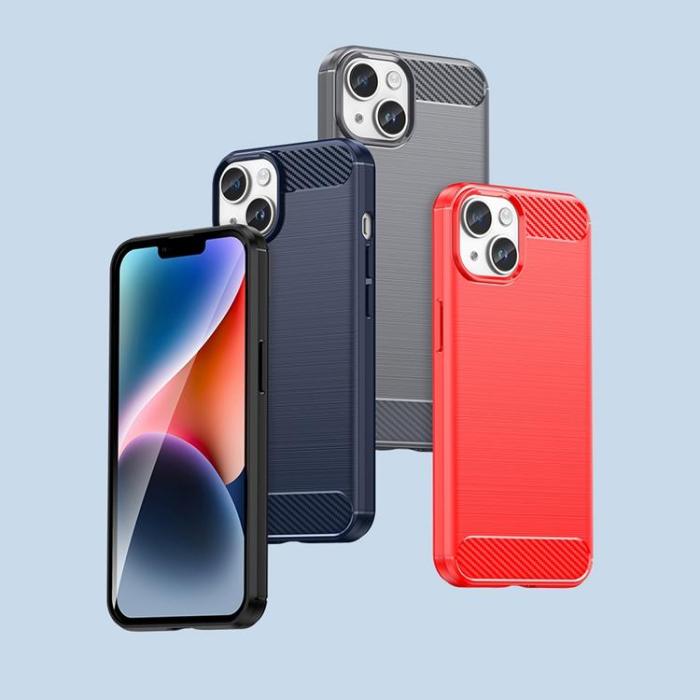 OEM - iPhone 14 Plus Skal Carbon Fiber Texture - Blå