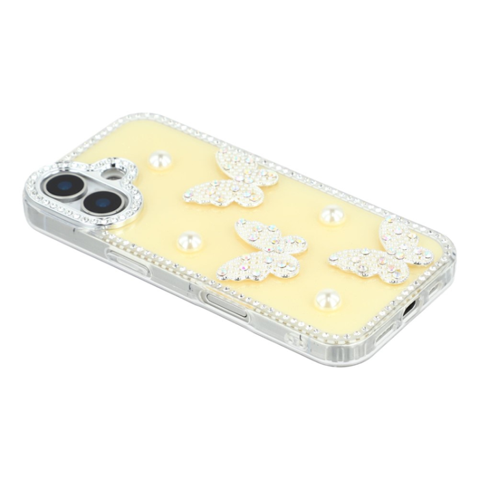 A-One Brand - iPhone 17 Mobilskal Rhinestone Edge Pearl Butterfly