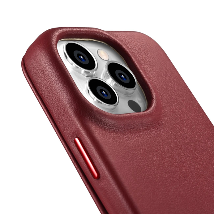 ICARER - iCarer iPhone 14 Pro Plånboksfodral Magsafe CE Läder - Röd