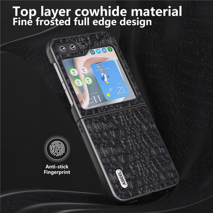 ABEEL - ABEEL Galaxy Z Flip 5 Mobilskal Äkta Läder Cowhide - Svart