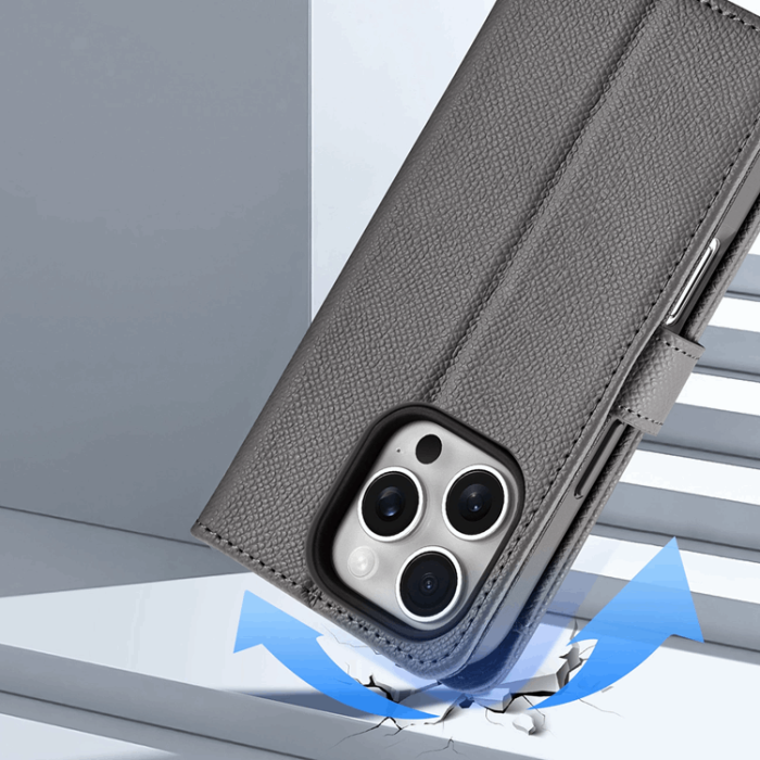 Dux Ducis - Dux Ducis iPhone 16 Pro Plånboksfodral Lawa Läder - Grå