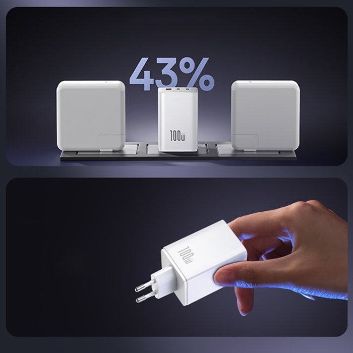 BASEUS - Baseus Snabbladdare 2 x USB-C/USB-A 100W EnerFill FE11 - Vit