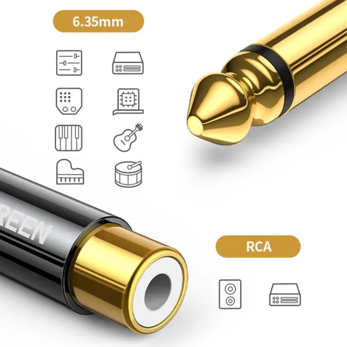 Ugreen - Ugreen 6.35 mm Jackadapter (hane) till RCA (hona) - Guld