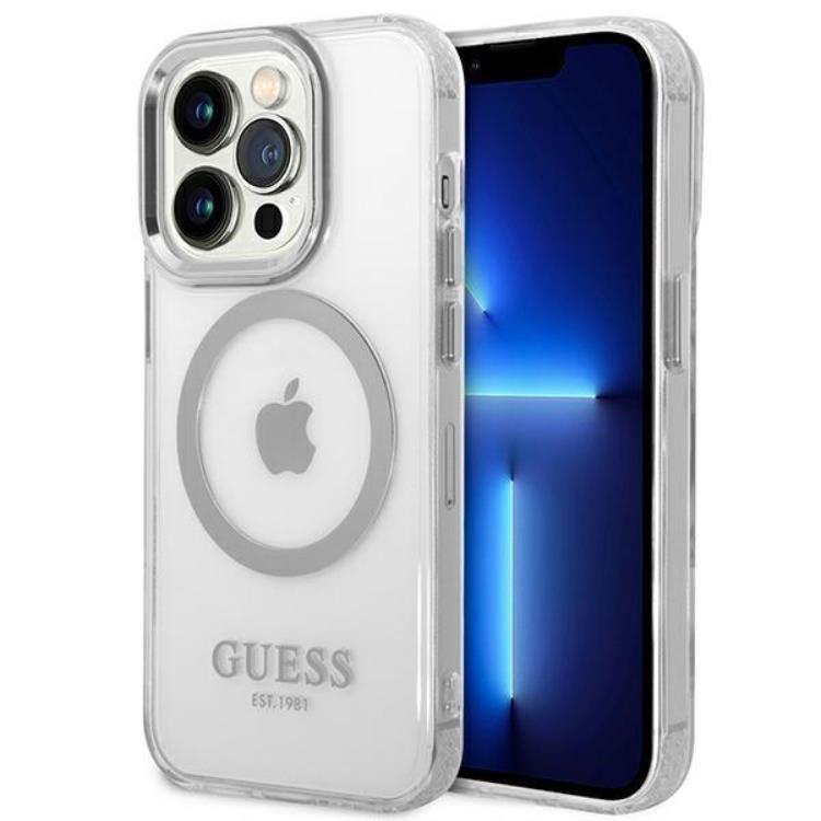 GUESS iPhone 14 Pro Max Skal Magsafe Metal Outline - Silver | 2353 | AlltMobil