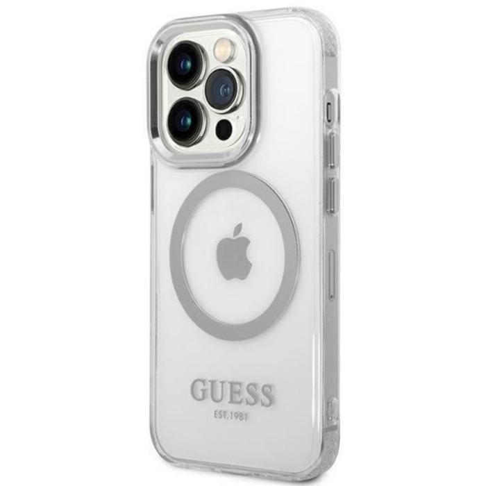Guess - GUESS iPhone 14 Pro Max Skal Magsafe Metal Outline - Silver