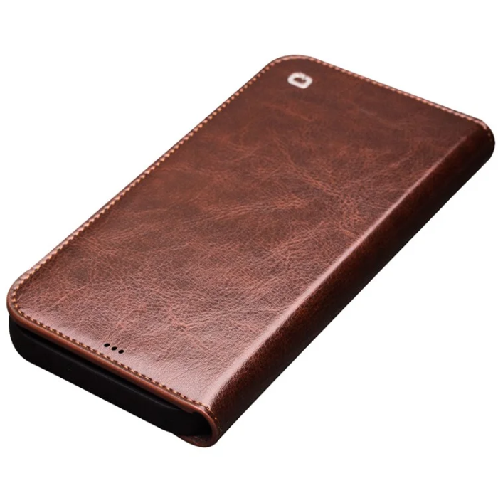 QIALINO - Qialino iPhone 13 Plånboksfodral Äkta Läder Cowhide - Brun