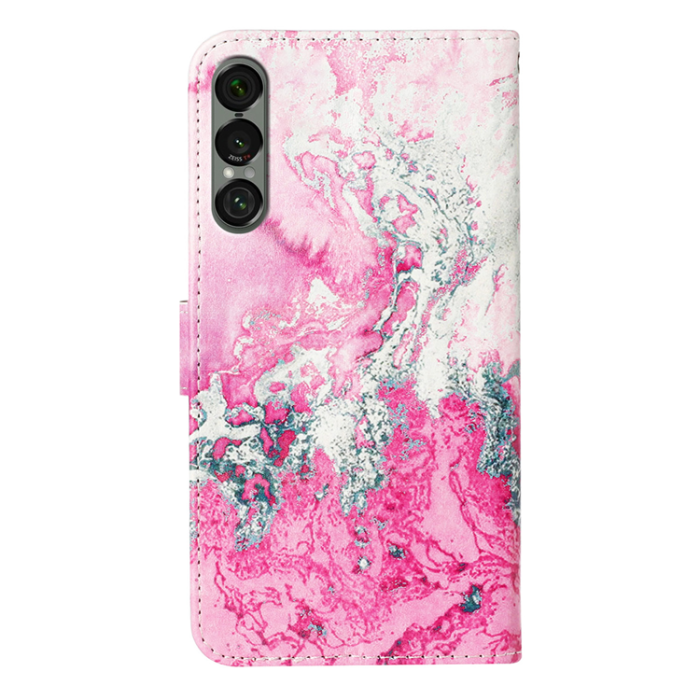 A-One Brand - Sony Xperia 1 VII Plånboksfodral Marble Painted - Rosa Havsvatten