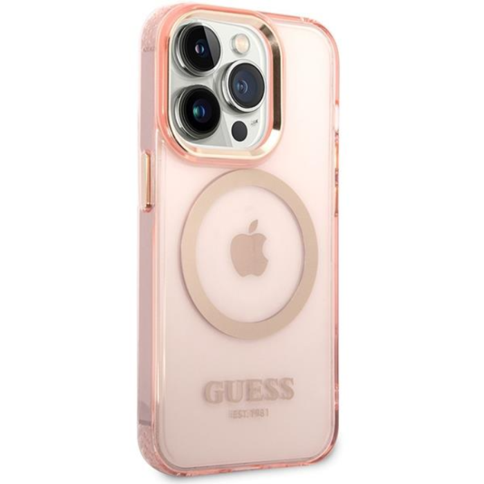Guess - Guess iPhone 14 Pro Max Mobilskal MagSafe Gold Outline - Rosa