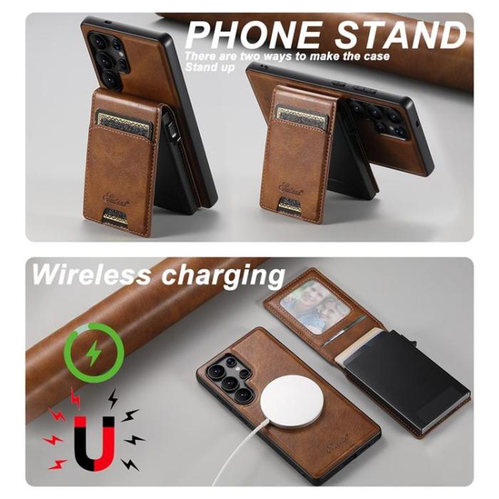 SUTENI - SUTENI Mobilskal för Galaxy S25 Ultra MagSafe Korthållare H19 - Brun