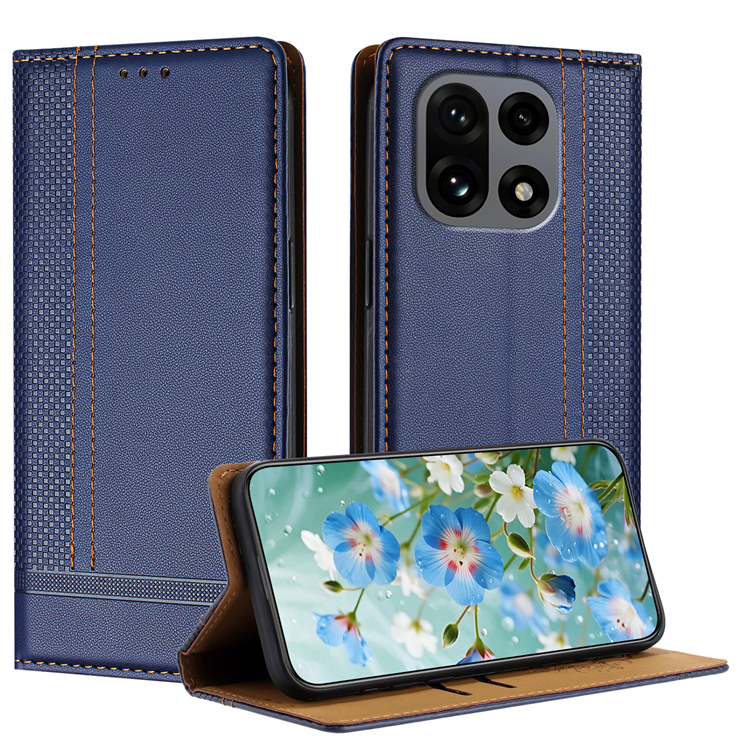 OnePlus 15 Plånboksfodral L-Shaped Grid Pattern Konstläder (Blå) | 2353 | AlltMobil