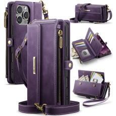 Caseme - Caseme iPhone 16 Pro Max Plånboksfodral RFID Blocking Zipper - Lila