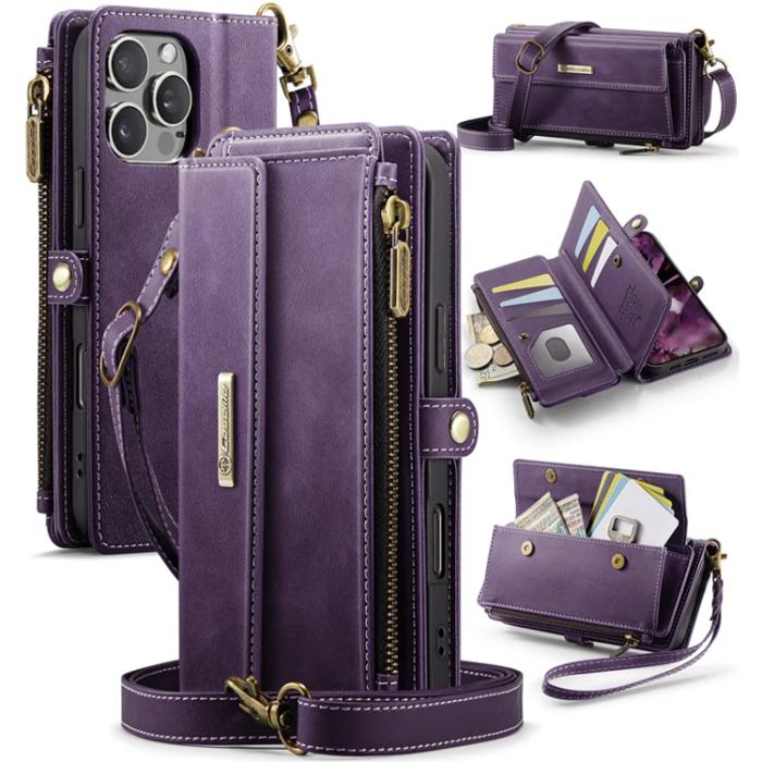 Caseme - Caseme iPhone 16 Pro Max Plånboksfodral RFID Blocking Zipper - Lila