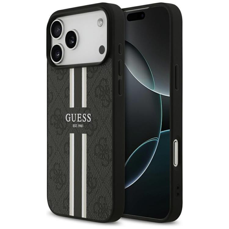 Guess iPhone 17 Pro Max Mobilskal MagSafe 4G Printed Stripes - Svart | 2353 | AlltMobil