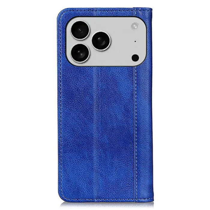 A-One Brand - iPhone 17 Pro Max Plånboksfodral Äkta Läder Litchi - Blå