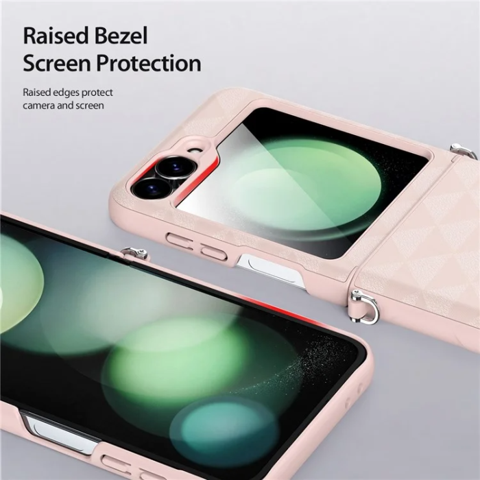 Dux Ducis - Dux Ducis Galaxy Z Flip 6 Mobilskal Fitt Rhombus Läder - Rosa