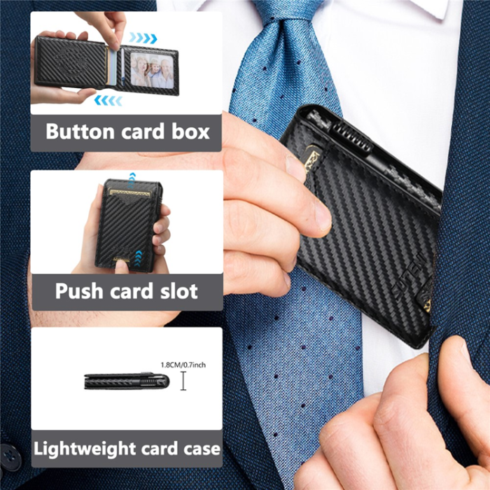 SUTENI - SUTENI Korthållare Automatiskt Pop-Up Metall Imprint Carbon Fiber