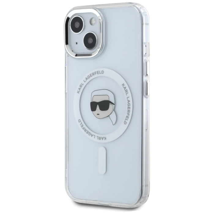 KARL LAGERFELD - Karl Lagerfeld iPhone 15 Plus Mobilskal Magsafe Metal Karl Head - Vit