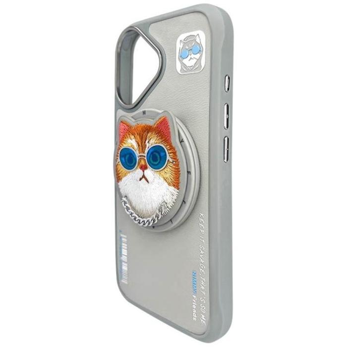 NIMMY - Nimmy iPhone 16 Mobilskal MagSafe Glasses Cool Cat - Grå