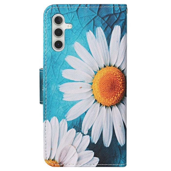OEM - Samsung Galaxy A55 5G Plånboksfodral Konstläder Mönstertryck - Stor Krysantemum