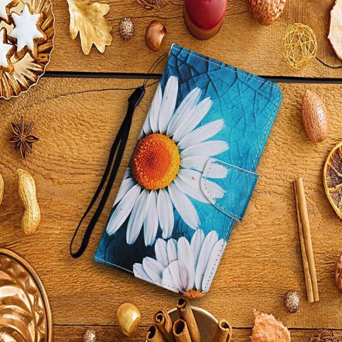 OEM - Samsung Galaxy A55 5G Plånboksfodral Konstläder Mönstertryck - Stor Krysantemum