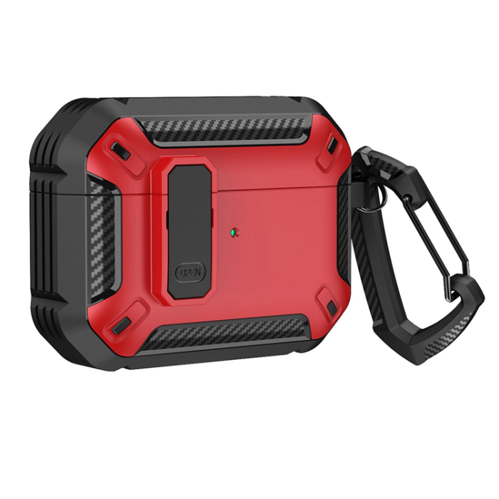 OEM - Airpods 4 Skal Carbon Armor med Karbinhake - Röd