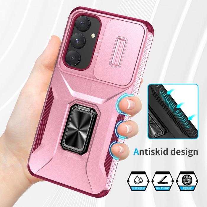 OEM - Mobilskal till Samsung Galaxy A55 5G TPU+PC Kamera Linsskydd - Rosa+Vinröd
