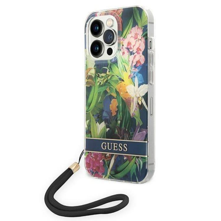 GUESS iPhone 14 Pro Max Skal Flower Strap - Blå | 2353 | AlltMobil