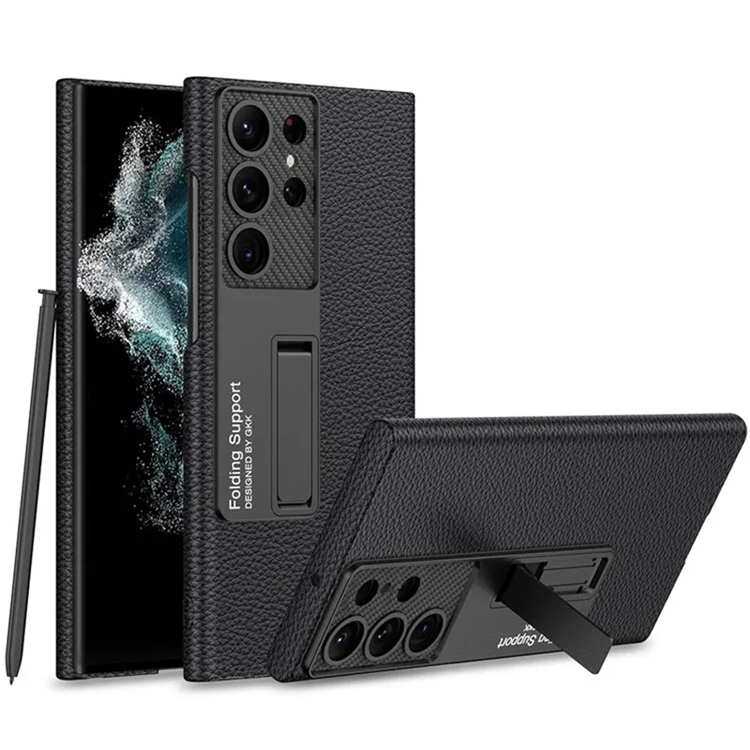 GKK Mobilskal till Galaxy S23 Ultra Kickstand PU-Läder - Carbon