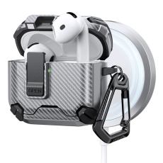 A-One Brand - AirPods 4 Skal Magsafe Carbon Fiber med Karbinhake - Grå