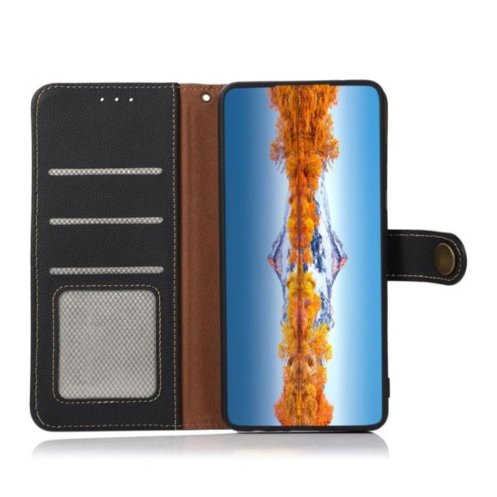 KHAZNEH - KHAZNEH Sony Xperia 10 IV Plånboksfodral Äkta Läder RFID - Svart