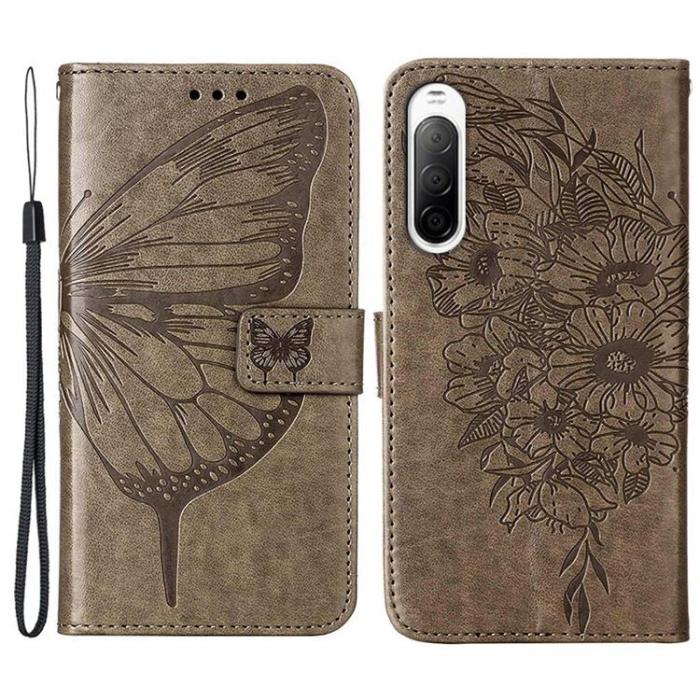 A-One Brand - Sony Xperia 10 IV Plånboksfodral Butterfly - Grå