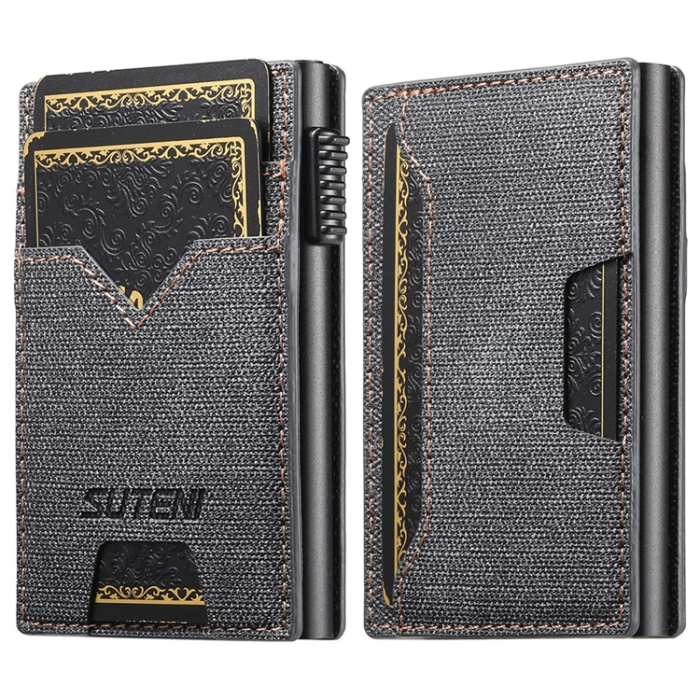 SUTENI - SUTENI Korthållare Automatiskt Pop-Up Double-Sided Jeans Texture