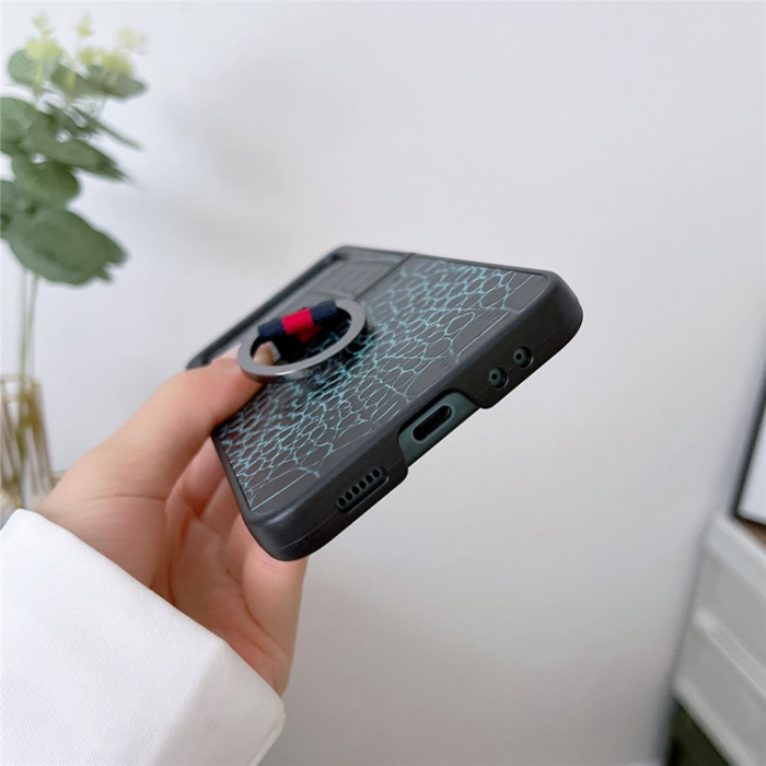 A-One Brand - Galaxy Z Flip 4 Mobilskal Äkta Läder Fingerringhållare - Grön