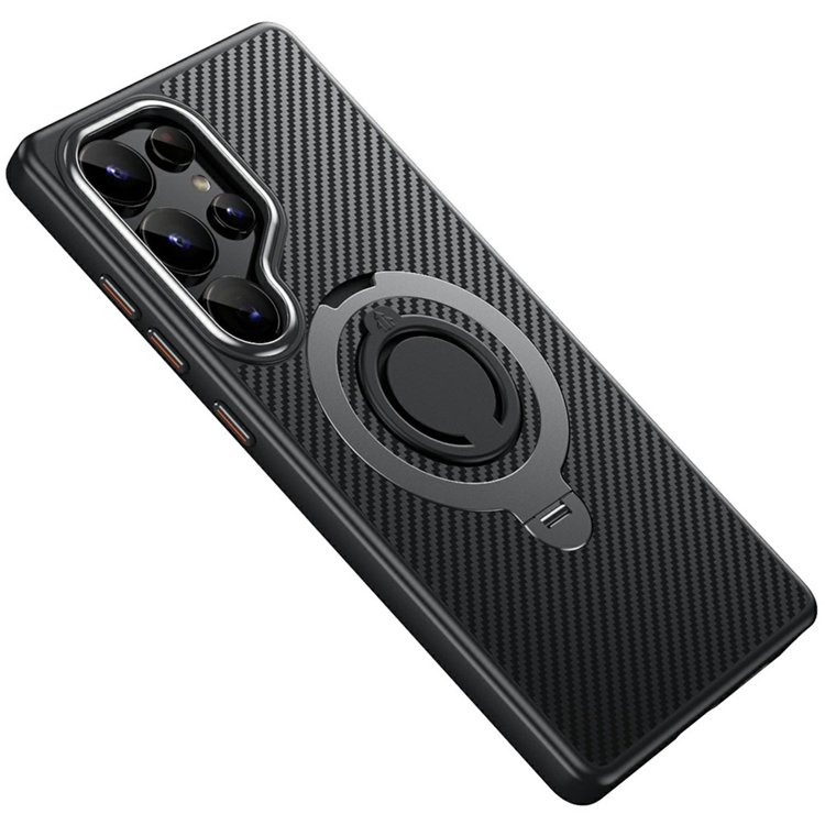 Galaxy S25 Ultra Mobilskal MagSafe Carbon Fiber Kickstand - Grå | 2353 | AlltMobil