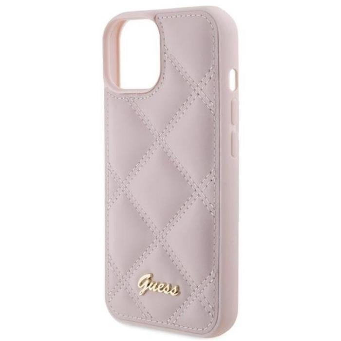 Guess - Guess iPhone 15 Mobilskal Quilted Metal Logo - Rosa