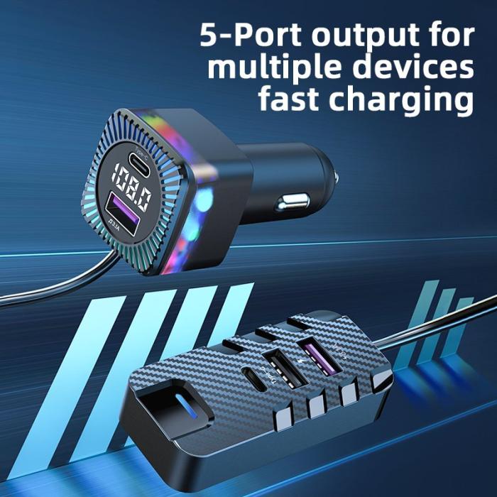 OEM - CS11 Multi-Port Baksätesladdare Snabbladdare med Bluetooth och FM-sändare