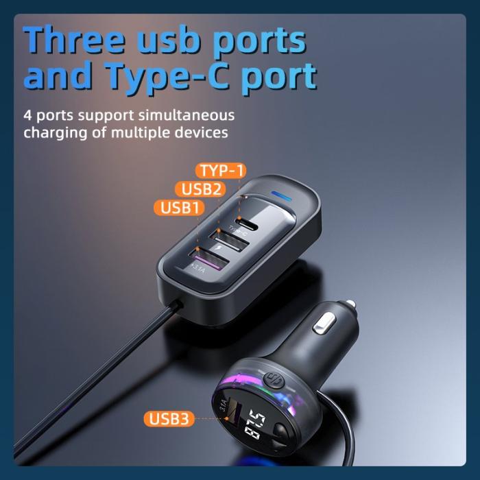 OEM - CS8 Baksätes Snabbladdare Bluetooth-kompatibel MP3 FM Sändare Multi-Port
