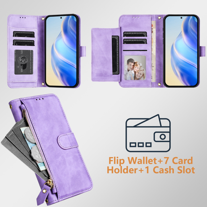 A-One Brand - iPhone 17 Plånboksfodral Zipper Pocket Läder - Lila