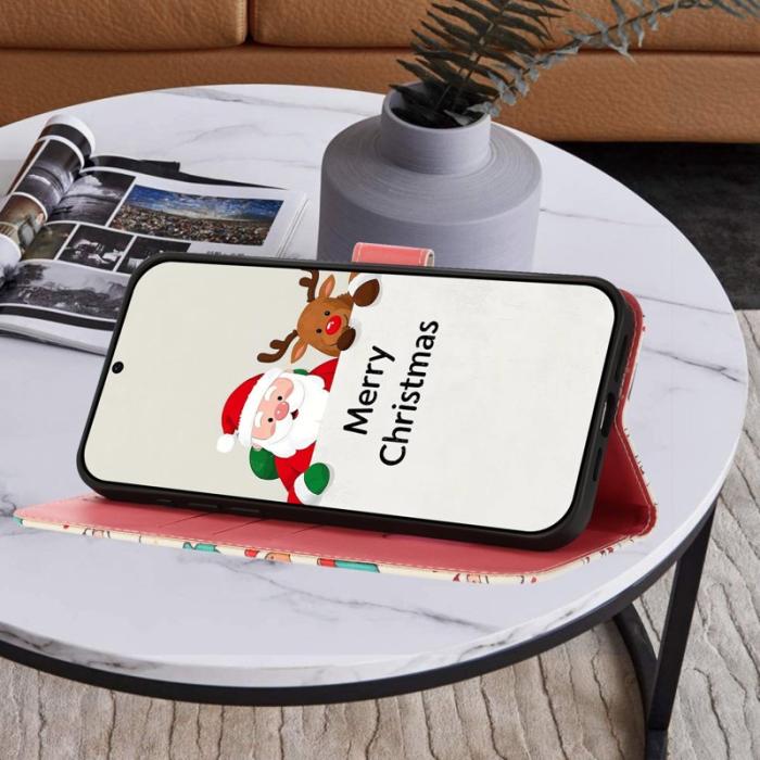 OEM - Samsung Galaxy A57 Plånboksfodral Konstläder Julmönster - Vit