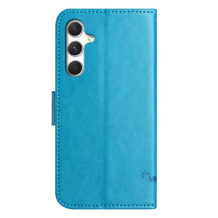 OEM - Samsung Galaxy A57 Plånboksfodral Konstläder Ställ Impr. Fjäril Blomma - Blå