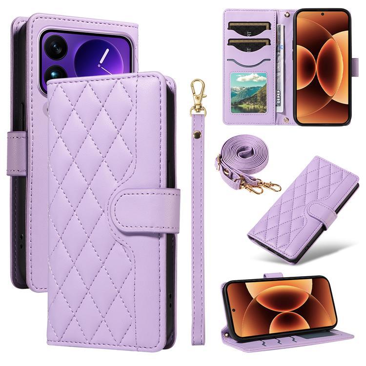 Xiaomi 17 Pro Plånboksfodral Rhombus Läder Med Rem - Ljuslila | 2353 | AlltMobil