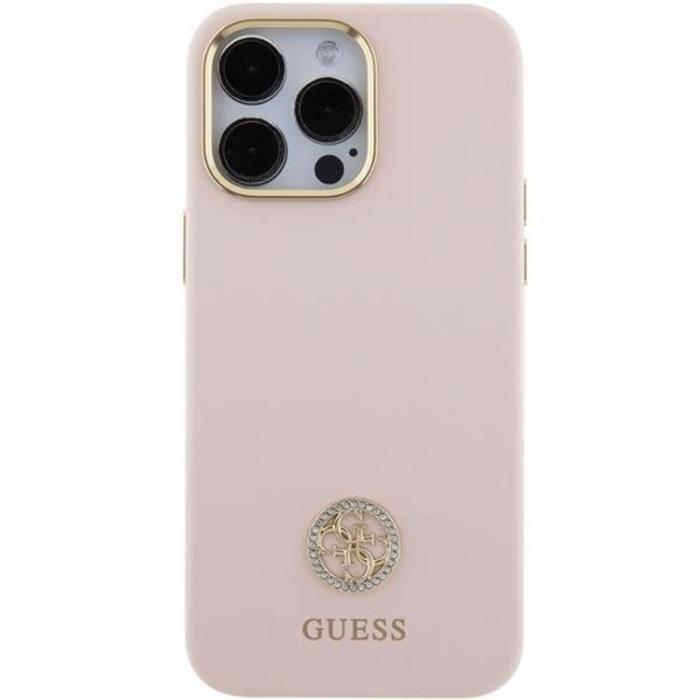 Guess - Guess iPhone 15 Pro Max Mobilskal Silikon Logo Strass - Rosa