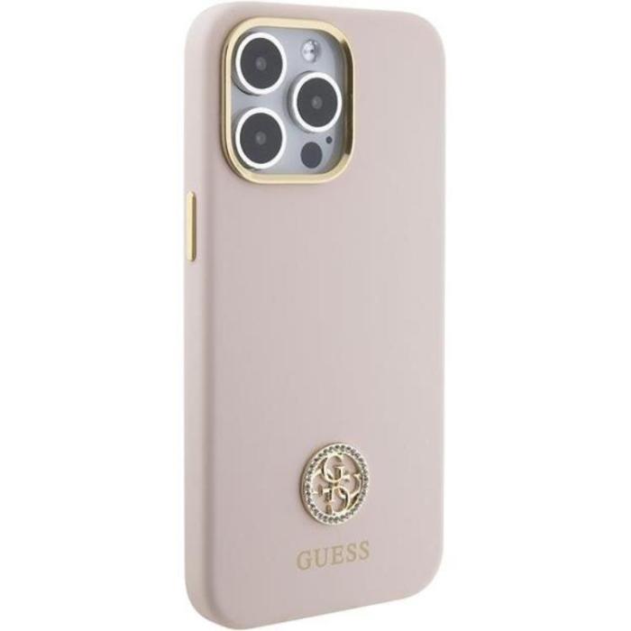 Guess - Guess iPhone 15 Pro Max Mobilskal Silikon Logo Strass - Rosa